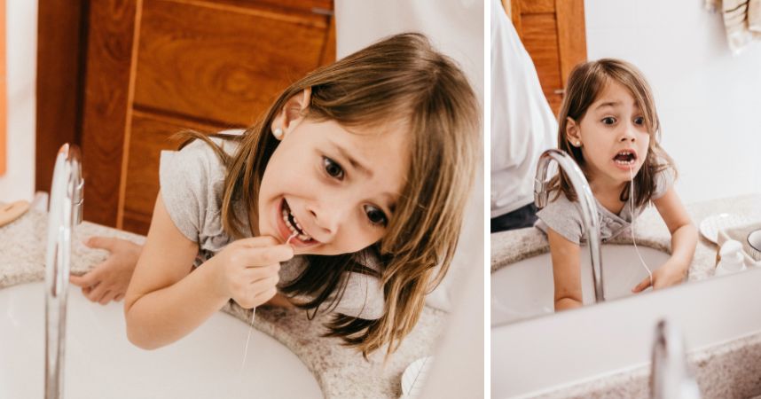 girl doing improper flossing