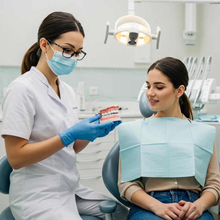 Dental bonding consultation with dentist and patient in a modern clinic